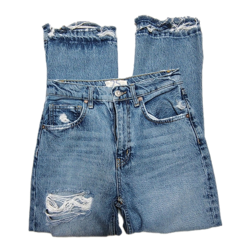 Free People We The Free Lita Slim Leg Distressed Cropped Women's 25 Medium Wash - Picture 5 of 11